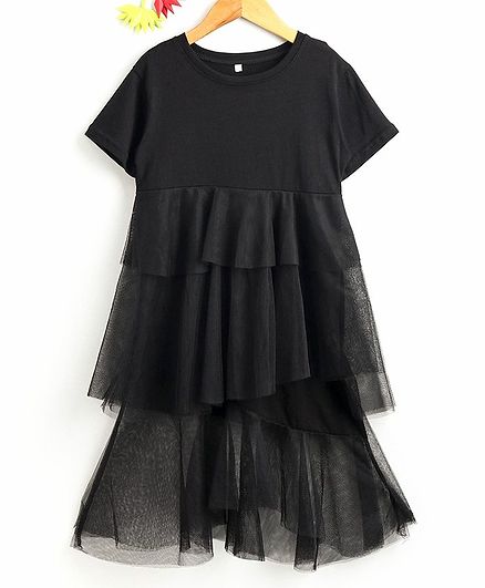 Kookie Kids Half Sleeves Solid Net Frock - Black