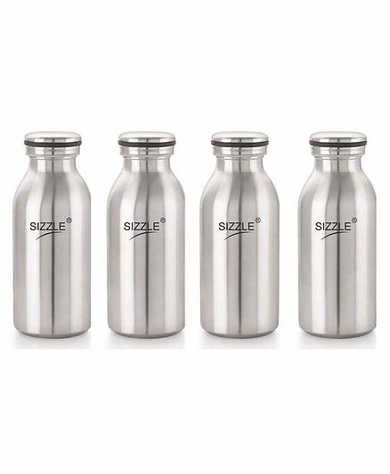 Sizzle Stainless Steel Water Bottle Silver Set of 4 - 450 ml Each