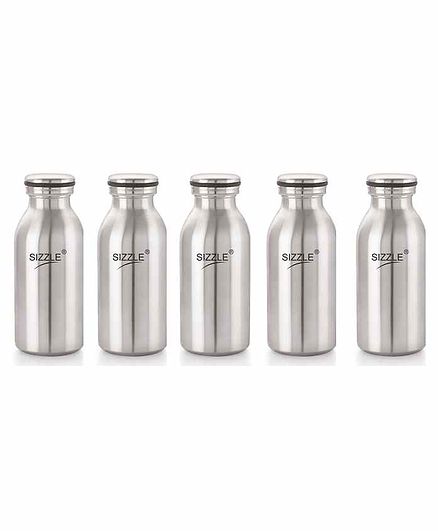 Sizzle Stainless Steel Water Bottle Silver Set of 5 - 450 ml Each