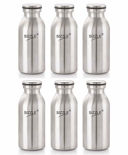 Sizzle Stainless Steel Water Bottle Silver Set of 6 - 450 ml Each