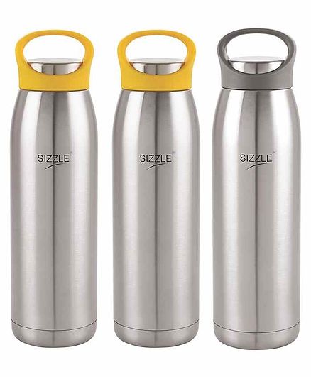 Sizzle Stainless Steel Water Bottle Grey & Yellow Set of 3 - 900 ml Each