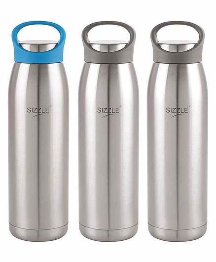 Sizzle Stainless Steel Water Bottle Blue & Silver Set of 3 - 900 ml Each