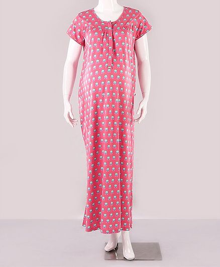 Kriti Short Sleeves Maternity Nighty Floral Print - Pink