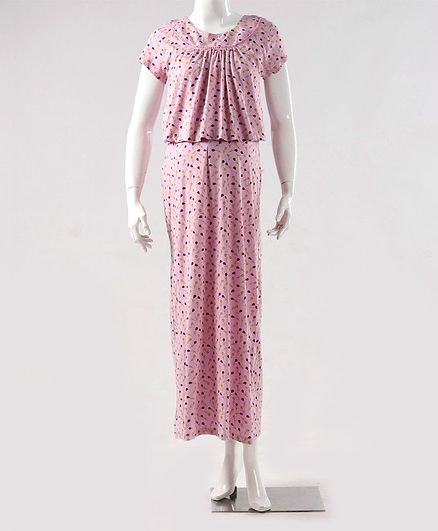 Kriti Short Sleeves Maternity Nighty Floral Print - Pink