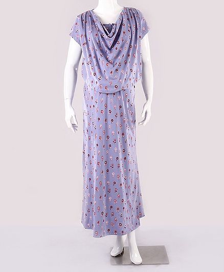 Kriti Short Sleeves Maternity Nighty Floral Print - Purple