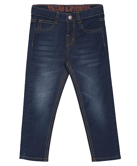 Tales & Stories Solid Full Length Jeans - Navy Blue