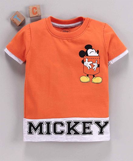 Babyhug Half Sleeves Tee Mickey Mouse Print - Orange