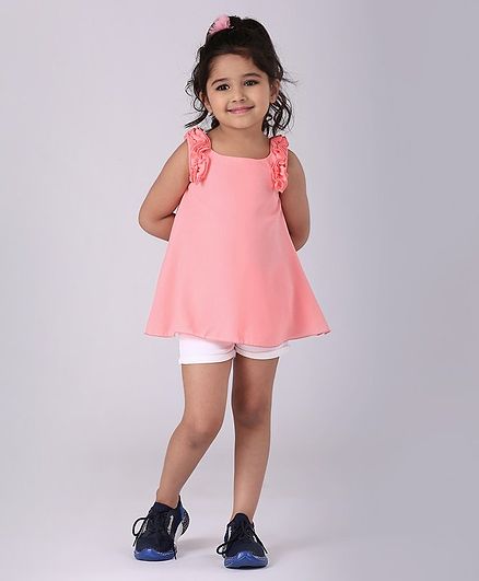 Babyhug Sleeveless Solid Top and Shorts Set - Pink White