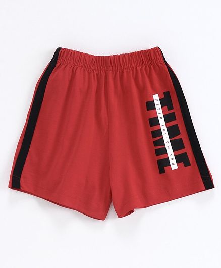 Doreme Elastic Waist Shorts Text Print - Red