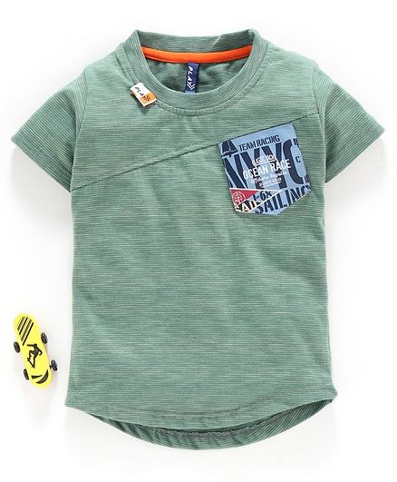 Little Kangaroos Half Sleeves T Shirt Text Patch - Green