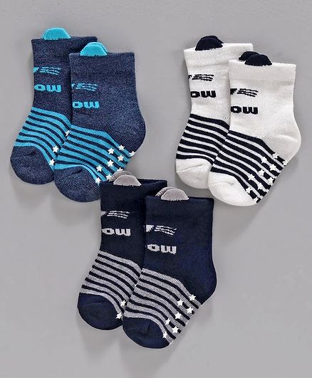 Bonjour Striped Socks Set of 3 - Blue White