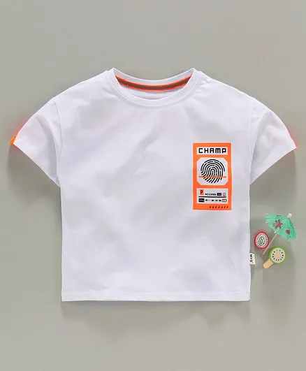 Lekeer Kids Half Sleeves Tee Champ Print - White