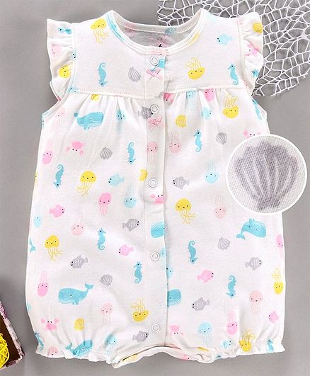 Kookie Kids Flutter Sleeves Romper Sea Horse & Fish Print - White