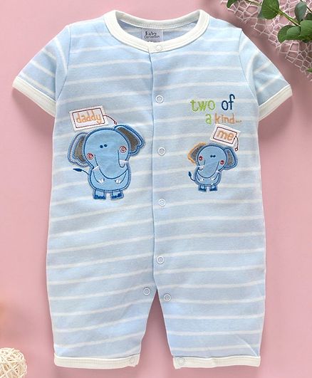 Kookie Kids Half Sleeves Striped Romper Elephant Patch - Blue