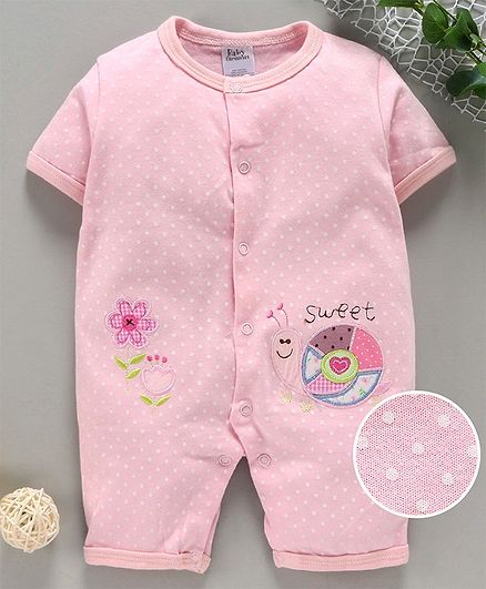 Kookie Kids Half Sleeves Romper Flower Patch - Pink