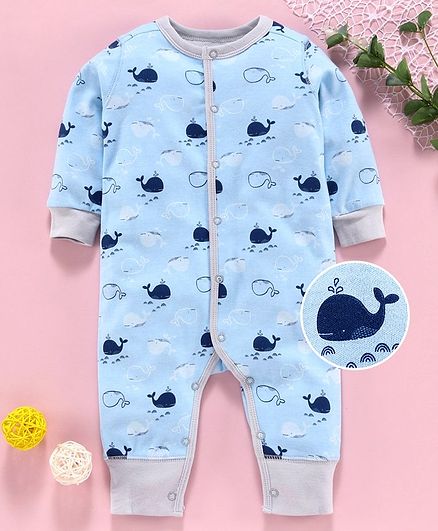 Kookie Kids Full Sleeves Romper Whale Patch - Blue