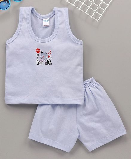 Tango Sleeveless Cotton Vest And Shorts Elephant Print - Blue