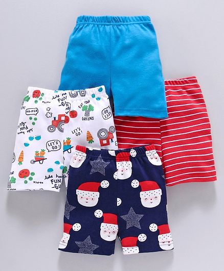 Kidi Wav Pack Of 4 Striped & Santa Claus Printed Shorts - Blue