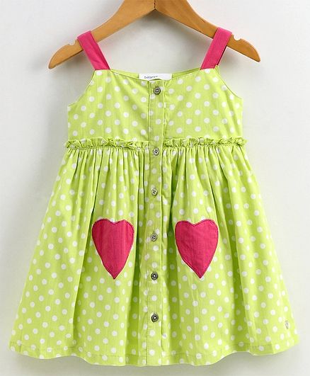 Babyoye Cotton Sleeveless Frock Polka Dot Print - Lime Green