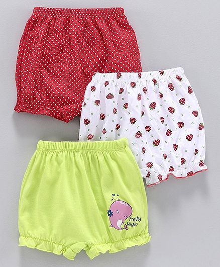 Babyhug 100% Cotton Bloomers Pack of 3 - Green Red White