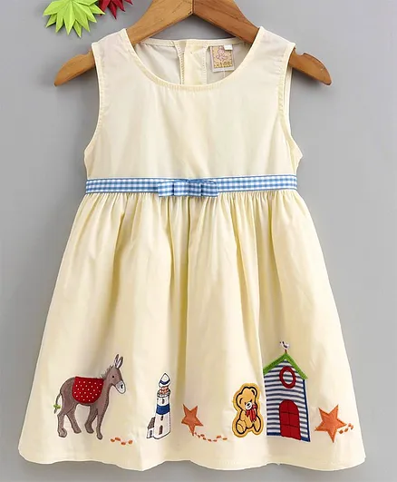 Smile Rabbit Sleeveless Frock Horse Patch - Yellow