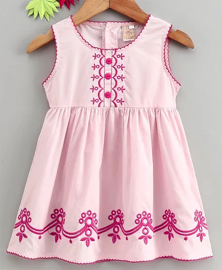 Smile Rabbit Sleeveless Embroidered Frock - Light Pink