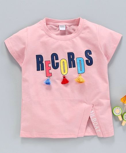 Meng Wa Half Sleeves Tee Records Print - Peach