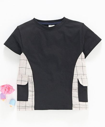 Meng Wa Half Sleeves Tee Checks Print - Black