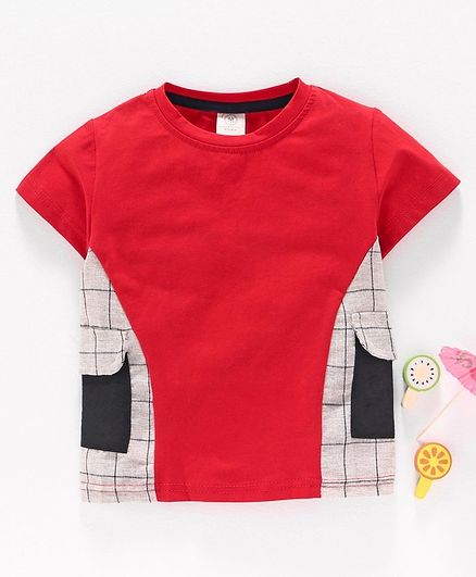 Meng Wa Half Sleeves Tee Checks Print - Red