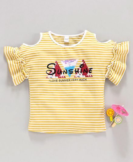 Meng Wa Cold Shoulder Striped Top Sunshine Print - Yellow