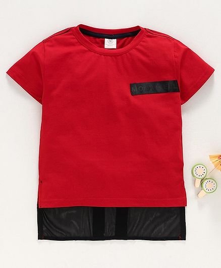 Meng Wa Half Sleeves Solid Color Tee - Red
