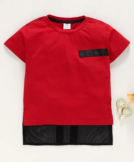 Meng Wa Half Sleeves Solid Color Tee - Red