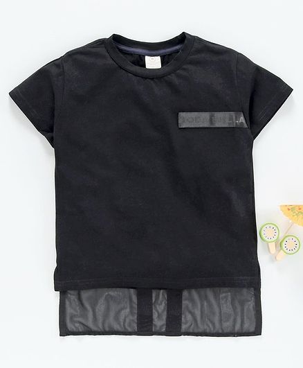 Meng Wa Half Sleeves Solid Color Tee - Black