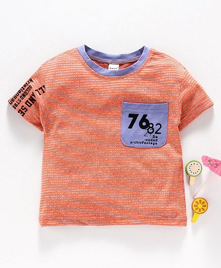 Meng Wa Half Sleeves Striped Tee - Orange