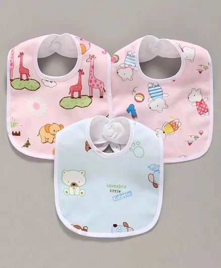 Baby Bibs Pack of 3 Blue Pink (Print May Vary)