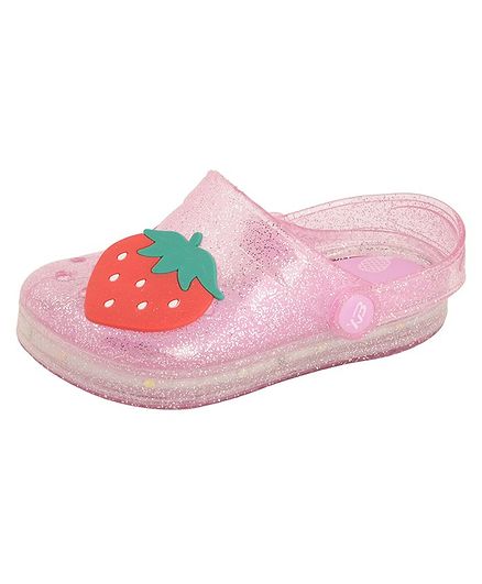 Yellow Bee Glitter Finish Strawberry Embellished LED Clogs - Pink