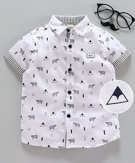 Kookie Kids Half Sleeves Shirt Animal Print - White