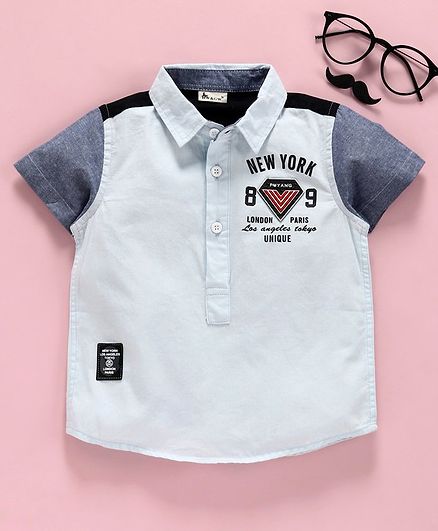 Kookie Kids Half Sleeves Shirt New York Print - Light Grey