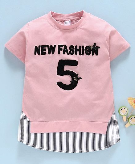 Meng Wa Half Sleeves Tee New Fashion Embroidery - Pink