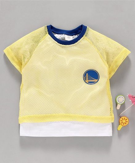 Meng Wa Raglan Sleeves Net T-shirt Bridge Patch - Yellow