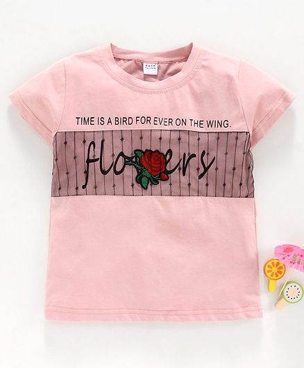 Meng Wa Half Sleeves Top Text Print - Pink