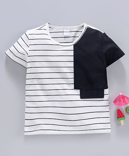 Meng Wa Half Sleeves Striped Tee - White Black
