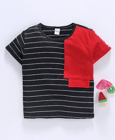 Meng Wa Half Sleeves Striped Tee - Black