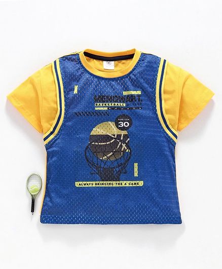 Meng Wa Half Sleeves Tee Text Print - Blue Yellow