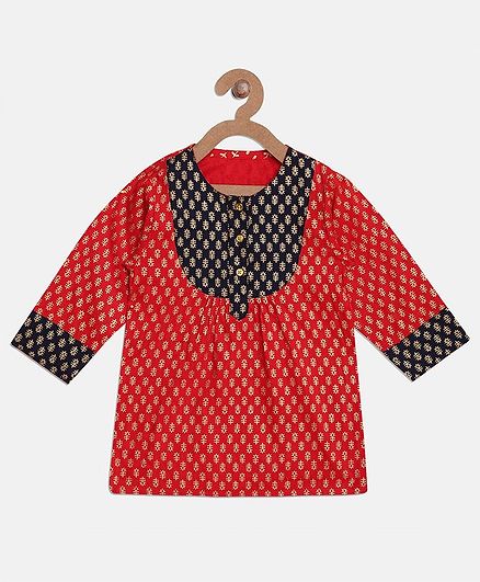 BownBee Printed Full Sleeves Kurti - Red