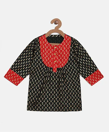 BownBee Printed Full Sleeves Kurti - Green