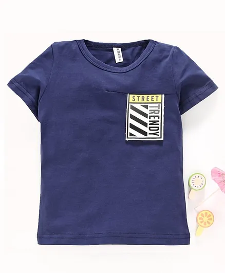 Baobaoshu Half Sleeves Tee Street Print - Blue