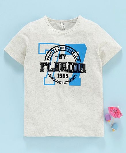 Baobaoshu Half Sleeves Tee Text Print - Light Grey