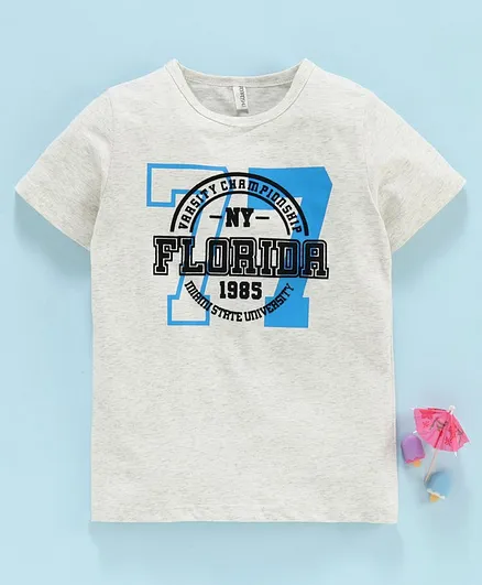 Baobaoshu Half Sleeves Tee Text Print - Light Grey