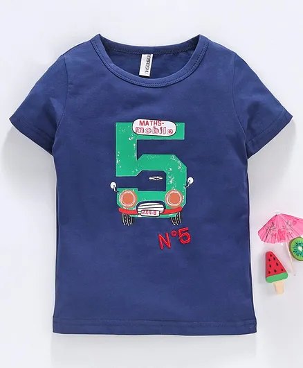Baobaoshu Half Sleeves Tee 5 Print - Blue